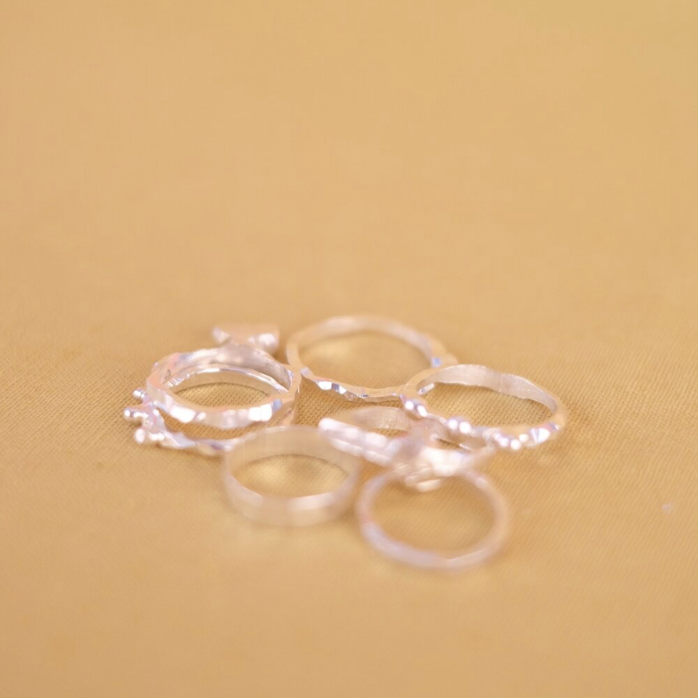 Close up of small pile of shiny silvery rings